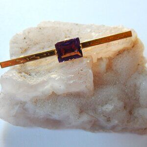 Amethyst & Gold Filled Bar Pin - Vintage